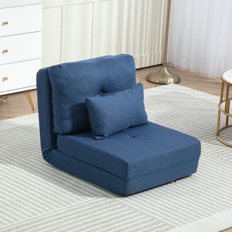 Mobilier Chauffeuse canapé-lit convertible fauteuil 1 place avec coussin avec dossier réglable - bleu foncé