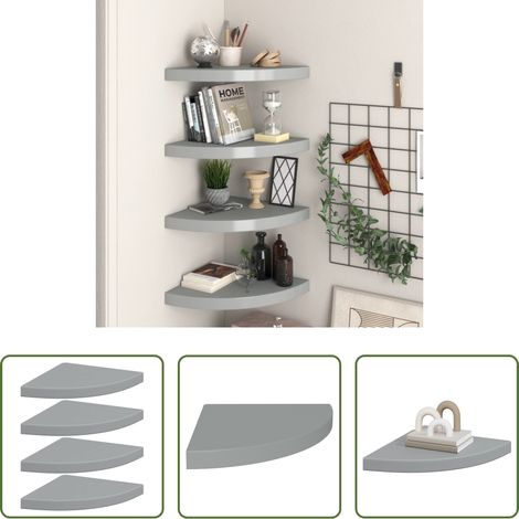 Wandregal - Eck-Schweberegale 4 Stk. Grau 35x35x3,8 cm MDF (1/5)