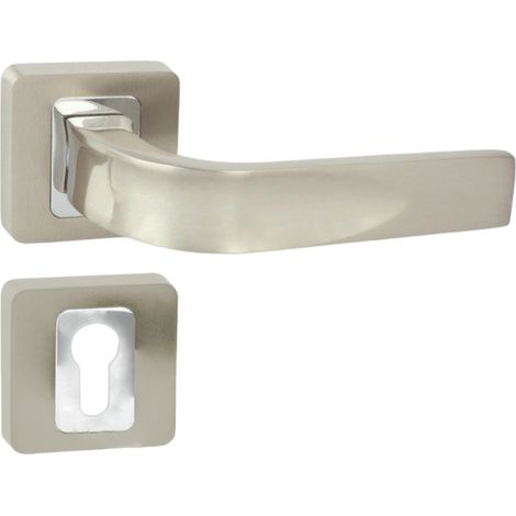 DOMINO Poignée de porte MILO QR M6/M9 PZ Poignée avec plaque PZ pour cylindre profilé Chrome/nickel brillant (1/5)