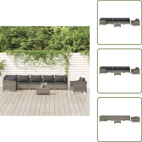 Salon de jardin 8 pcs avec coussins Gris Résine tressée - Salon De Jardin - Mobilier De Jardin - Set De Salon Extérieur - Meubles De Jardin - Chaise Lounge (1/5)