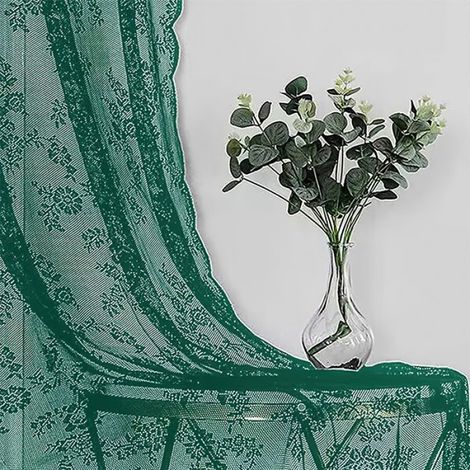 Lot de 2 Rideaux en dentelle, polyester, motif fleurs roses, semi-ombrage, pour salon chambre (1/5)