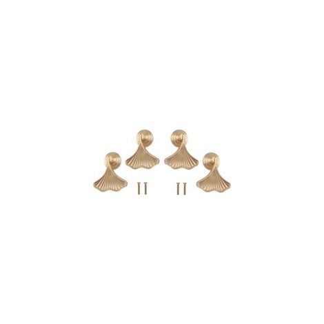 Juego de 4 tiradores con forma de hoja de ginkgo, fabricados en latón chapado en oro, para muebles tiradores de un solo orificio para armarios y cajones - Crezuo