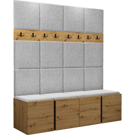 Conjunto para recibidor Pinis V, Abriamo 6, 186x168x46cm, Aglomerado laminado, Tapiz, Colocada, Montada en la pared