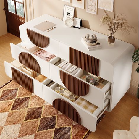 CHICFURN Cassettiera 6 cassetti 121x71x41 cm in MDF e legno, bianca, curva, antiribaltamento (1/5)