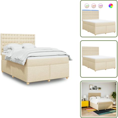 The Living Store Sommier à lattes de lit avec matelas Crème 160x200 cm Tissu - Matelas à ressorts ensachés (1/5)