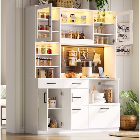 Mueble de cocina con enchufe y LED, 5 cajones, MDF blanco DESVIAE (1/5)