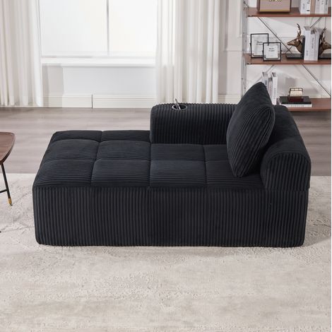 Canapé compact 158x93x61 cm noir en velours côtelé avec poches latérales et porte-gobelets (1/5)