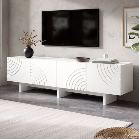 Mobile TV sospeso 180x35x30 cm nero in truciolato con 3 ante e LED (1/5)