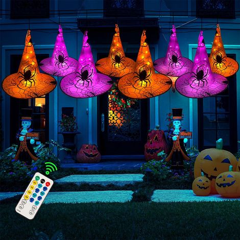 Guirlande lumineuse de 8 chapeaux de sorcière suspendus avec télécommande, 8 modes d'éclairage, 4,25 m (14 pi) pour Halloween, idéale pour l'intérieur, l'extérieur, le jardin, la pelouse, les cimetièr (1/5)