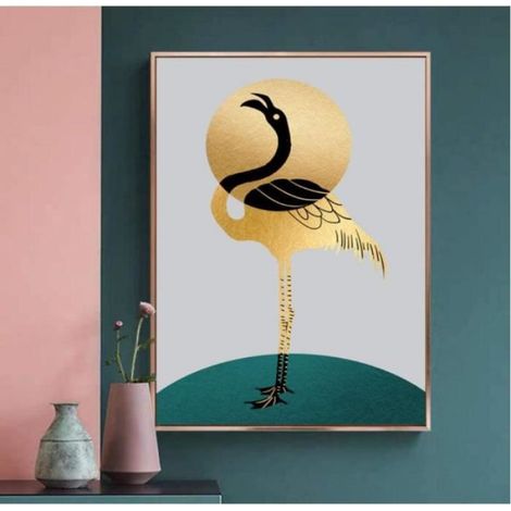 Tableau Décoratif sur Toile Cerf à Feuilles géométriques Jaune doré pour Le Salon Chambre Cuisine,4060cm x 3pc sans cadre (1/4)