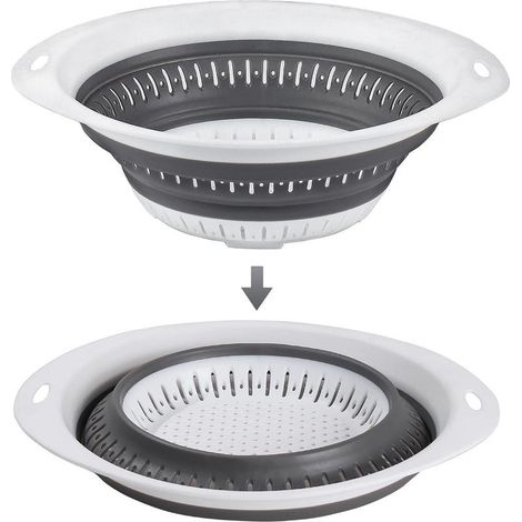Blanc/gris Taille L Passoire Pliable en Silicone et Plastique, Passoire Cuisine Passoire à Pâtes peu Encombrante dans la Cuisine, Passoire Retractable Camping (1/5)