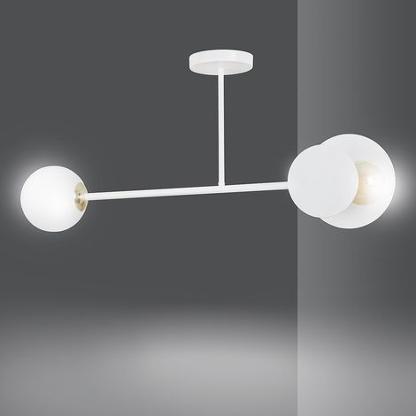 Lampada a Soffitto Minerva, Acciaio verniciato a polvere, Vetro, Bianco, 80x40x15 cm