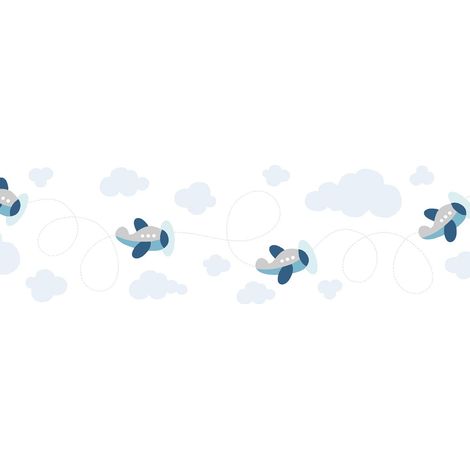 Grafik Tapete Profhome 403752 selbstklebende Bordüre leicht strukturiert Kindertapete matt blau grau weiß 0,75 m2