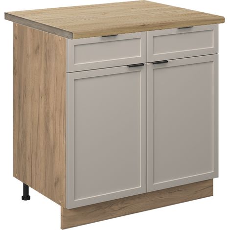 Schubunterschrank  Fame-Line, GrauBeige, 80 cm , AP Eiche, Vicco