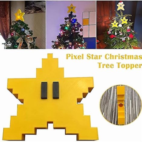 Étoile De Sommet D'Arbre De Noël - Design Pixel 3D Rétrô - Décoration Intérieure Et Extérieure - 1 Pièce (1/3)