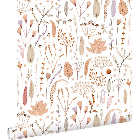 papier peint fleurs des champs terracotta, violet, beige et blanc  - ESTAhome (1/5)