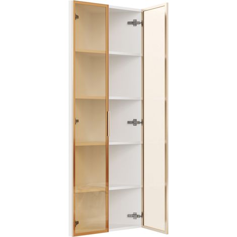 ELVMI Eckvitrine mit 1 Tür, 4 Fächern und LED für Wohnzimmer aus MDF und Glas 62 × 35 × 160 cm Weiß