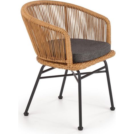 Chaise style rotin avec coussin et pieds en métal noir BLOOM (1/5)