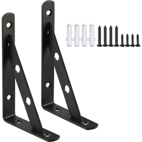 équerre étagère Murale 2Pcs équerre de Fixation 150 x 105 mm équerre Métal en Acier Inoxydable Renforcement de la Charge, Finition Noire Mate, EJ5201B-2P (1/5)