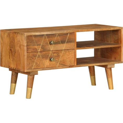 Mobile TV multimediale scaffale per televisione televisore buffet sala da pranzo soggiorno camera da letto 85 x 35 x 47 cm legno massello di mango marrone 020026323