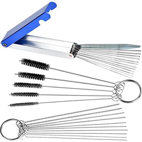 Kit de nettoyage de carburateur de moto - 13 tiges de nettoyage, 10 aiguilles et 5 brosses en nylon (1/5)
