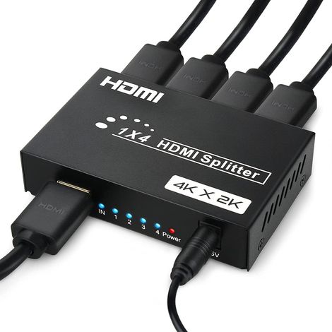 Répartiteur HDMI 1 entrée 4 Sorties, 1x4 Splitter HDMI 4K Distributeur Audio Vidéo avec Adaptateur Secteur, Supporte 3D, HDCP, Compatibilité avec HDTV, Lecteur Blue-Ray, Projecteur (1/5)