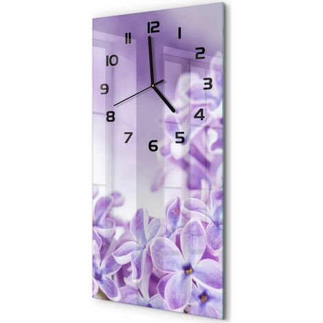 Horloge Murale Rectangulaire Verticale en Verre Trempé Silencieuse Moderne Fleurs violettes 30x60 cm (1/5)