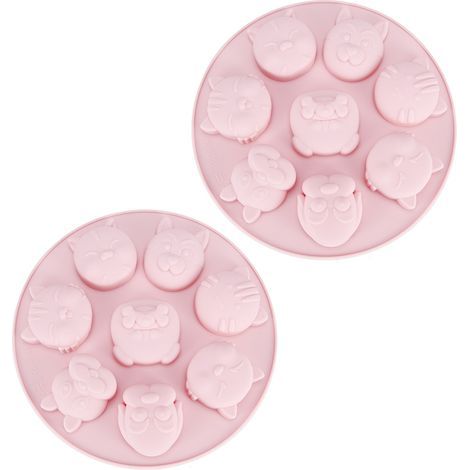 Moule en Silicone antiadhésif en forme d'animal de dessin animé, 2 pièces, accessoire de cuisson pour gâteau au chocolat (rose)