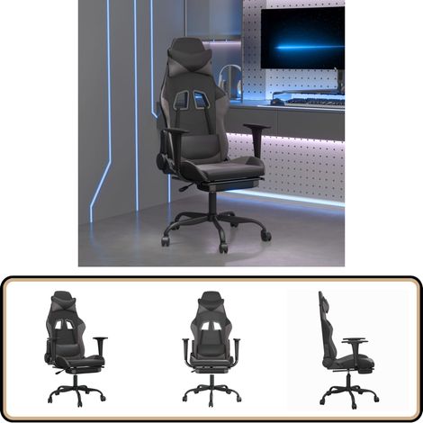 Chaise de jeu avec repose-pied Noir et gris Similicuir - Chaises Gaming - Chaise Gamer - Fauteuil Gaming - Bureau Ergonomique - Simuli Cuir (1/5)