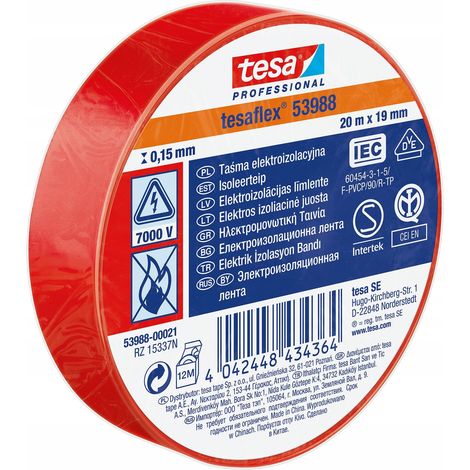 Cinta aislante roja Tesa 20 mx 19 mm (1/3)