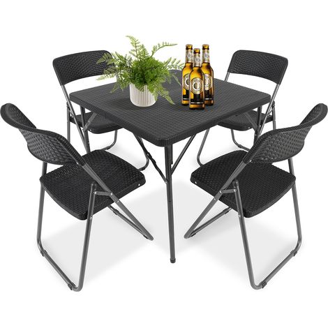 Sekey Gartengarnitur Set, Garten-Essgruppe 4 Personen, Balkonset Balkonmöbel Set 4 Stühle mit Tisch, Klappbar Gartentisch mit Stühlen Set Terrassenmöbel für Terrasse, Balkon, Bistro, Garten (1/5)