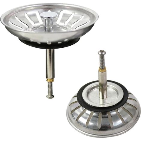 Passoire d'évier, filtre d'évacuation inox 80 mm, bouchon avec tamis, filtre universel pour évier cuisine et lavabo, argent (1/4)