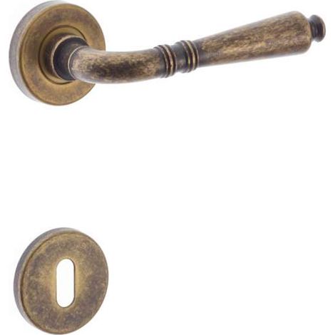 Maniglia dieci con rosette in ottone finitura antico