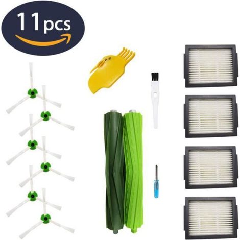Kit de 11 Accessoires pour Aspirateur iRobot Roomba i7 i7Plus E5 E6 E7 (4 filtres, 6 brosses latérales, 1 jeu de brosses en caoutch (1/4)
