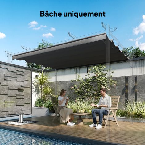 Toile de Toit pour Pergola Tonnelle Rétractable 4x3m - Toile Uniquement 350x260cm, Gris Foncé