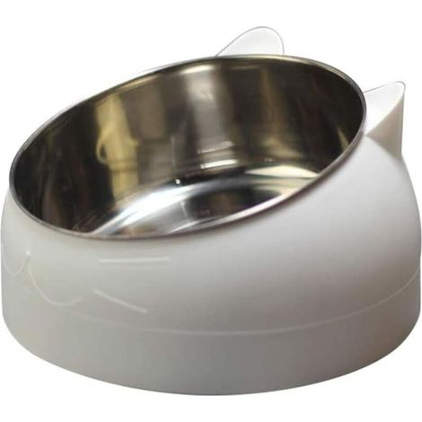 Gamelle Chat 1L Bol pour Animaux en Acier Inoxydable Base Antidérapante Anti-débordôment Tapis en Caoutchouc Grand Bol Chien Blanc-Fei Yu