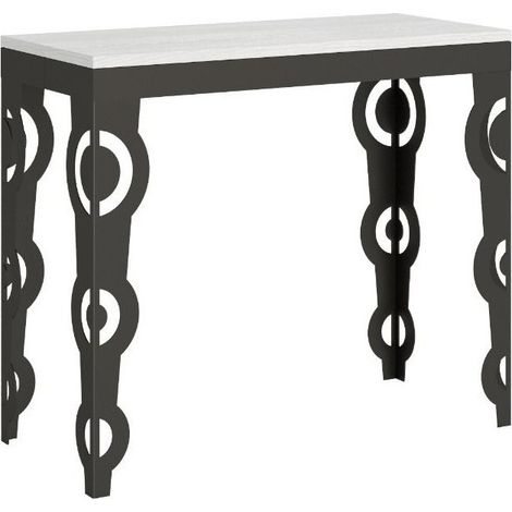 Console extensible blanche et pieds métal anthracite 14 personnes 40 à 300cm Zakary (1/5)