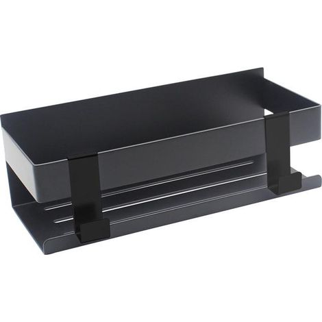 LYCXAMES – Étagère de douche autocollante, étagère de salle de bain sans perçage avec crochets, acier inoxydable SUS304 (noir), 22 cm (1/3)