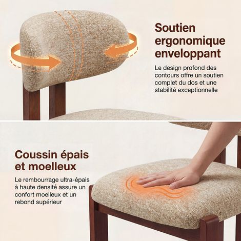 COLAMY Chaise,Lot de 2 chaises de salle à manger en chenille,bois massif marron, assise confortable,style nordique,camel