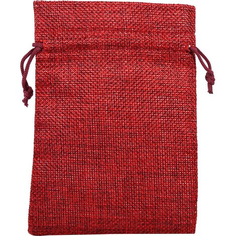 Lot de 10 Sacs en toile de jute, Cordon de serrage, Design rustique rouge, Pour mariage et fête (1/5)