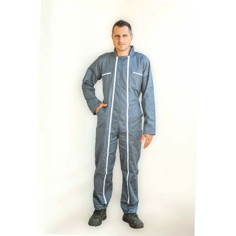 Combinaison de protection gris L – Sergé 65 % polyester 35 % coton – Double zip pour un enfilage rapide – Coutures doubles pour durabilité