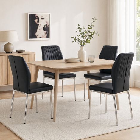 Set di 4 sedie da pranzo in PU nero e metallo argentato, schienale scanalato, 93 cm, DESVIAE (1/5)