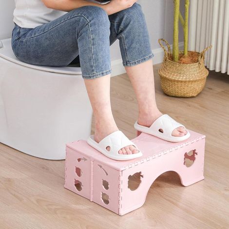 Tabouret de toilette pliable pour adultes et enfants - tabouret ergonomique pour salle de bain - tabouret de toilette rose (1/5)