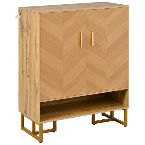 Meuble à chaussures moderne 2 portes effet bois cadre doré étroit