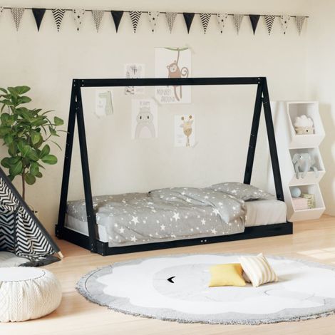 Cadre de lit pour enfant noir 80x160 cm bois de pin massif vidaXL (1/6)