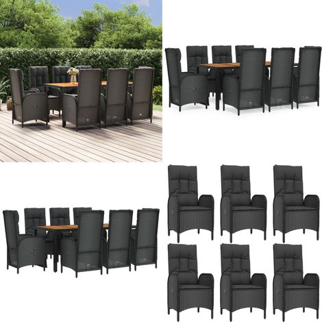 9-tlg. Garten-Essgruppe mit Kissen Schwarz Poly Rattan - Gartentisch - Gartenmöbel (1/5)