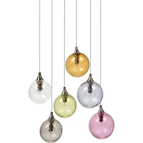 6 Light Pendant Lamp Multicolour Glass Shade Metal Base Retro Style Ambient Light Living Room Bedroom TUDDI (1/5)