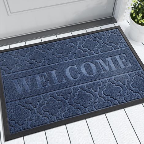 Paillasson antidérapant lavable et résistant pour porte d'entrée, couloir, bureau - Bleu - 75 x 43 cm - Idéal pour l'extérieur et l'intérieur (1/5)