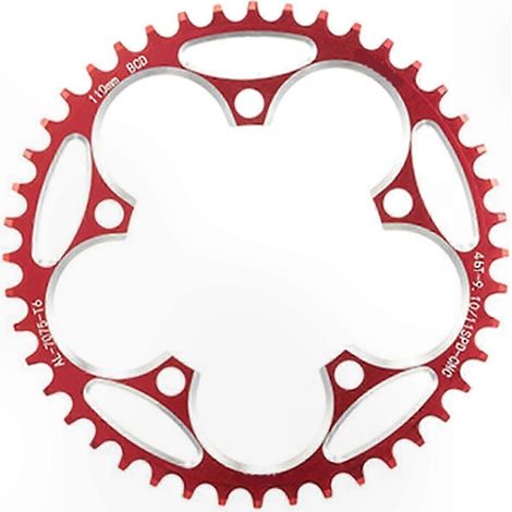 Pignon fixe pour vélo, 110 BCD, 5 trous, profil narrow-wide, teinte rouge, plateau rigide, compatible transmission, composant cyclisme haute performance. (1/5)