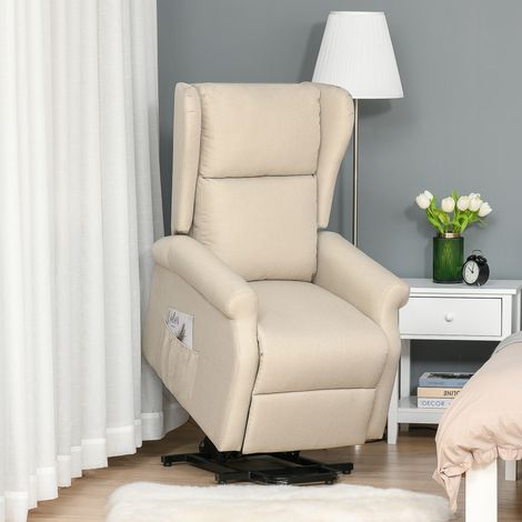 Sillón reclinable, con función de elevación y reclinación, soporta hasta 200 kg, 72,5 x 94 x 109 cm, color crema. (1/5)